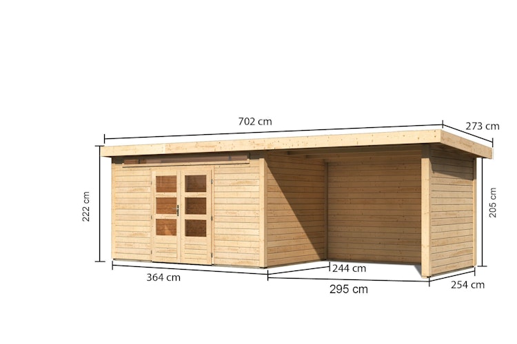 Karibu Woodfeeling Gartenhaus Kandern 6/7 mit 300 cm Schleppdach/Seiten- und Rückwand inkl. gratis Innenraum-Pflegebox im Wert von 99€ Bild