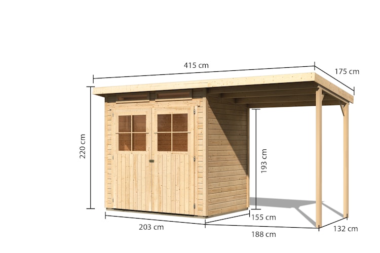 Karibu Eco Gartenhaus Grebenau / Glücksburg 2/3/4 mit 190 cm Schleppdach inkl. gratis Innenraum-Pflegebox im Wert von 99€ Bild