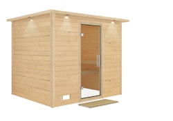 Wolff Finnhaus Massivholzsauna basic Nikos mit Fronteinstieg - 40 mm