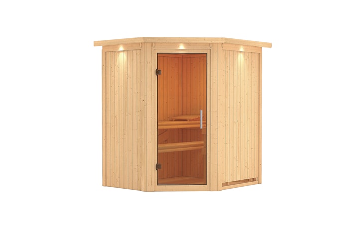 B-Ware Wolff Finnhaus de luxe Sauna Dorea mit Eckeinstieg 68 mm Bild