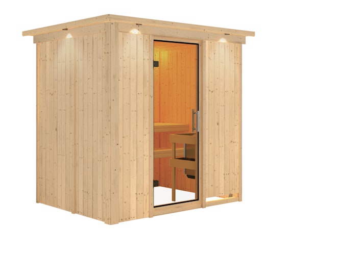 B-Ware Wolff Finnhaus de luxe Sauna Elaia mit Fronteinstieg 68 mm Bild