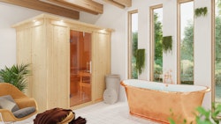 Wolff Finnhaus de luxe Sauna Elaia mit Fronteinstieg 68 mm