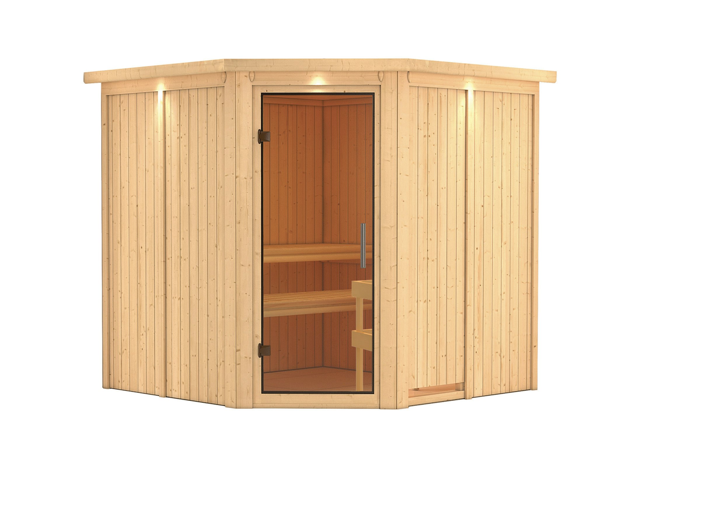 Wolff Finnhaus de luxe Sauna Gaia mit Eckeinstieg 68 mm