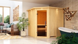 Wolff Finnhaus de luxe Sauna Gaia mit Eckeinstieg 68 mm