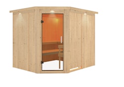 Wolff Finnhaus de luxe Sauna Medea mit Eckeinstieg 68 mm