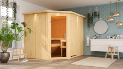 Wolff Finnhaus de luxe Sauna Medea mit Eckeinstieg 68 mm