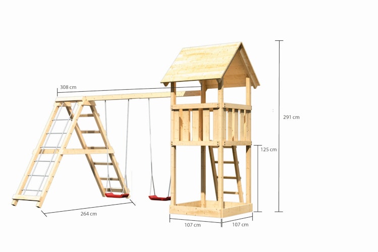 Akubi Kinderspielturm Lotti inkl. Doppelschaukel und Klettergerüst Bild