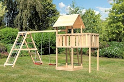 Akubi Kinderspielturm Lotti inkl. Doppelschaukelklettergerüst und Anbauplattform inkl. gratis Zubehörset