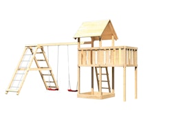 Akubi Kinderspielturm Lotti inkl. Doppelschaukelklettergerüst und Anbauplattform
