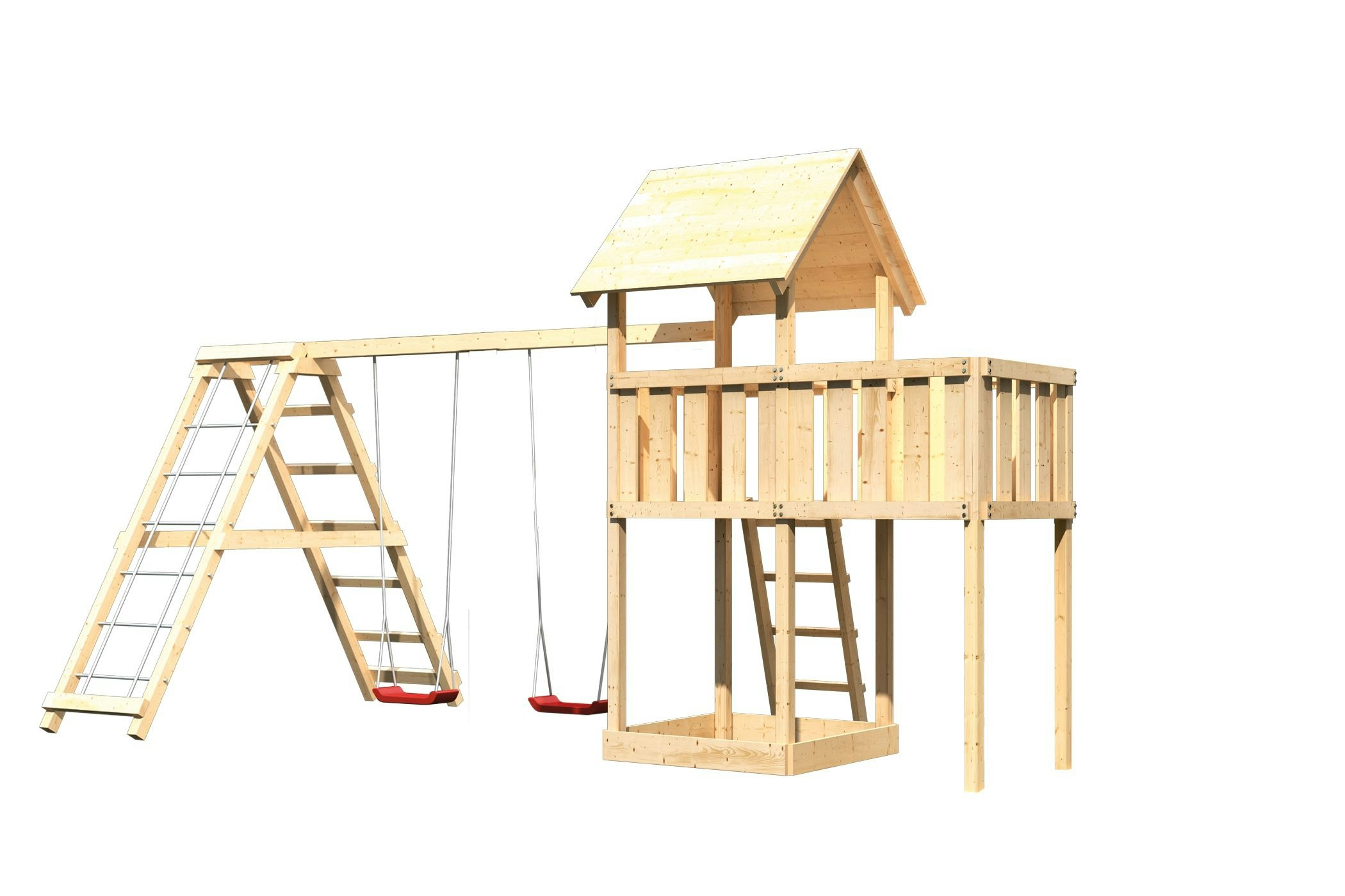 Akubi Kinderspielturm Lotti inkl. Doppelschaukelklettergerüst und Anbauplattform inkl. gratis Zubehörset