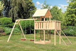 Akubi Kinderspielturm Lotti inkl. Doppelschaukel, Anbauplattform und Netzrampe