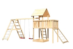 Akubi Kinderspielturm Lotti inkl. Doppelschaukel, Klettergerüst, Anbauplattform und Netzrampe