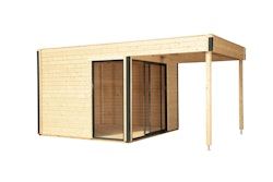 Wolff Finnhaus Gartenhaus Studio 44-B mit Alu-Eckverkleidung/Schiebetür und 200 cm Lounge Anbau