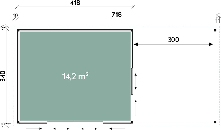 Wolff Finnhaus Gartenhaus Studio 44-D mit Seitendach sowie Alu-Eckverkleidung/Schiebetür (Starletta) Bild