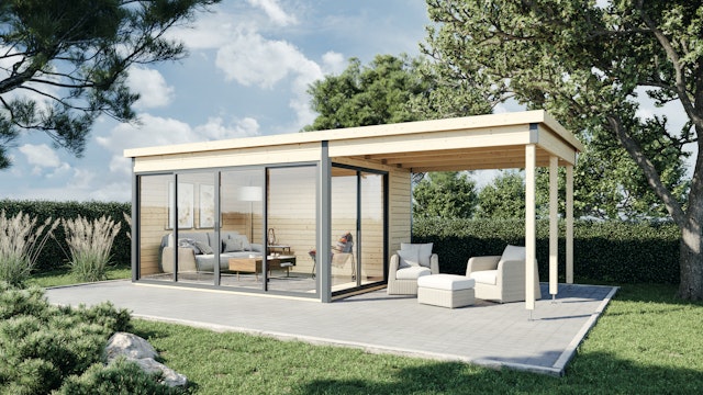 Wolff Finnhaus Gartenhaus Studio 44-D mit Seitendach sowie Alu