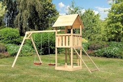 Akubi Kinderspielturm Lotti inkl. Doppelschaukel und Netzrampe inkl. gratis Zubehörset