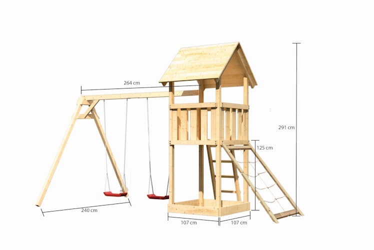 Akubi Kinderspielturm Lotti inkl. Doppelschaukel und Netzrampe Bild