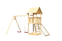 Akubi Kinderspielturm Lotti inkl. Doppelschaukel und Netzrampe inkl. gratis Akubi Farbsystem & Kuscheltier