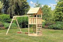 Akubi Kinderspielturm Lotti inkl. Doppelschaukel und Kletterwand inkl. gratis Zubehörset