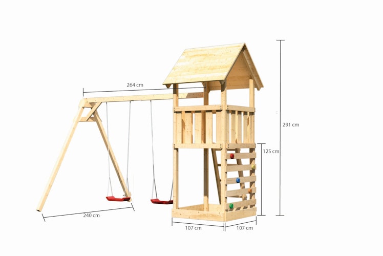 Akubi Kinderspielturm Lotti inkl. Doppelschaukel und Kletterwand Bild