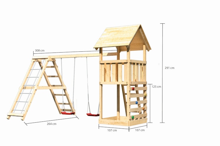 Akubi Kinderspielturm Lotti inkl. Doppelschaukel, Klettergerüst und Kletterwand Bild