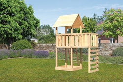 Akubi Kinderspielturm Lotti inkl. Anbauplattform und Kletterwand inkl. gratis Zubehörset