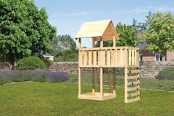 Akubi Kinderspielturm Lotti inkl. Anbauplattform und Kletterwand inkl. gratis Akubi Farbsystem & Kuscheltier