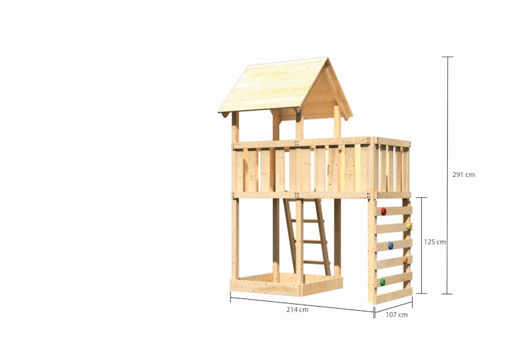 Akubi Kinderspielturm Lotti inkl. Anbauplattform und Kletterwand