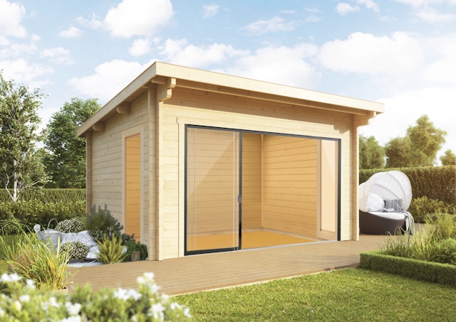 Wolff Finnhaus Gartenhaus Trondheim 44-M isolierverglast XL mit Schiebetür links inkl. gratis Fundamentanker/Pads Vorschaubild Galerie