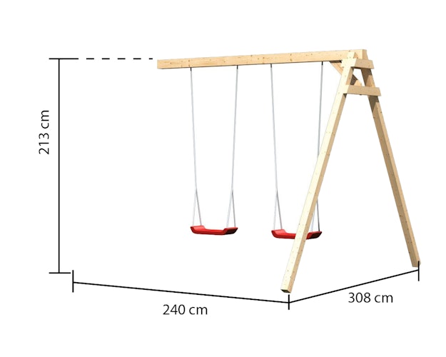 Akubi Kinderspielturm Lotti mit Satteldach inkl. Wellenrutsche, Doppelschaukelanbau, Anbauplattform und Kletterwand