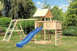 Akubi Kinderspielturm Lotti mit Satteldach inkl. Wellenrutsche, Doppelschaukelanbau, Klettergerüst, Anbauplattform und Kletterwand