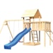 Akubi Kinderspielturm Lotti mit Satteldach inkl. Wellenrutsche, Doppelschaukelanbau, Anbauplattform und Netzrampe inkl. gratis Zubehörset