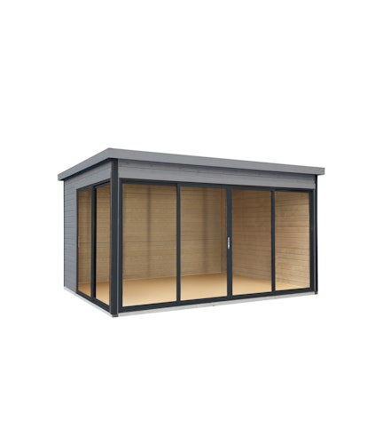 Wolff Finnhaus Gartenhaus Studio 44-D mit Alu-Eckverkleidung/Schiebetür
