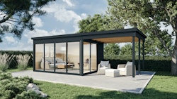 Wolff Finnhaus Gartenhaus Studio 44-D mit Seitendach sowie Alu-Eckverkleidung/Schiebetür (Starletta 7234)