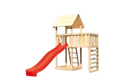 Akubi Kinderspielturm Lotti inkl. Anbauplattform, Rutsche und Kletterwand inkl. gratis Akubi Farbsystem & Kuscheltier