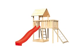 Akubi Kinderspielturm Lotti inkl. Anbauplattform, Rutsche und Netzrampe inkl. gratis Akubi Farbsystem & Kuscheltier