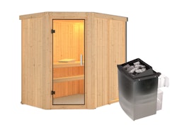 Karibu Sauna Carin mit Eckeinstieg 68 mm inkl. 9-teiligem gratis Zubehörpaket
