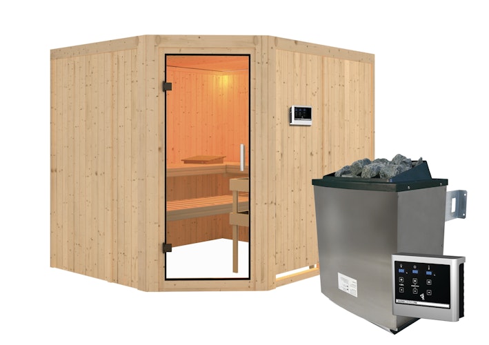 Karibu Sauna Malin mit Eckeinstieg 68 mm
