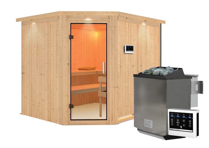 Karibu Sauna Malin mit Eckeinstieg 68 mm