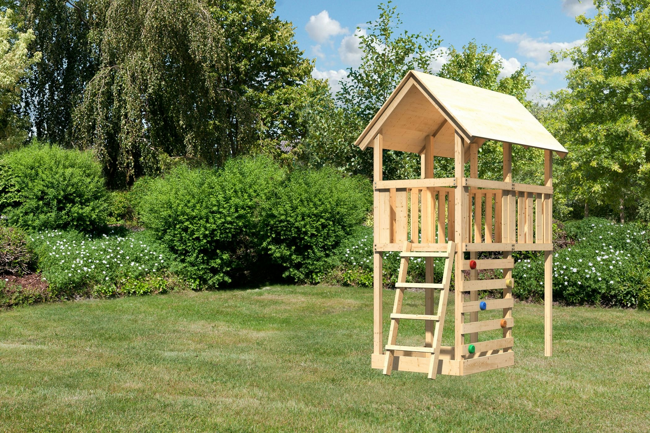 Akubi Kinderspielturm Danny inkl. Kletterwand inkl. gratis Zubehörset