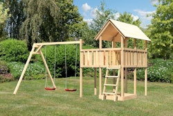 Akubi Kinderspielturm Danny inkl. Doppelschaukelanbau und Anbauplattform inkl. gratis Zubehörset