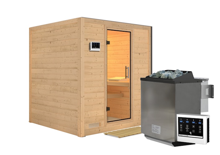 Karibu Sauna Mojave - Massivholzsauna mit Fronteinstieg 38 mm