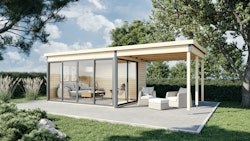 Wolff Finnhaus Gartenhaus Studio 58-D mit Seitendach sowie Alu-Eckverkleidung/Schiebetür (Starletta 7234)