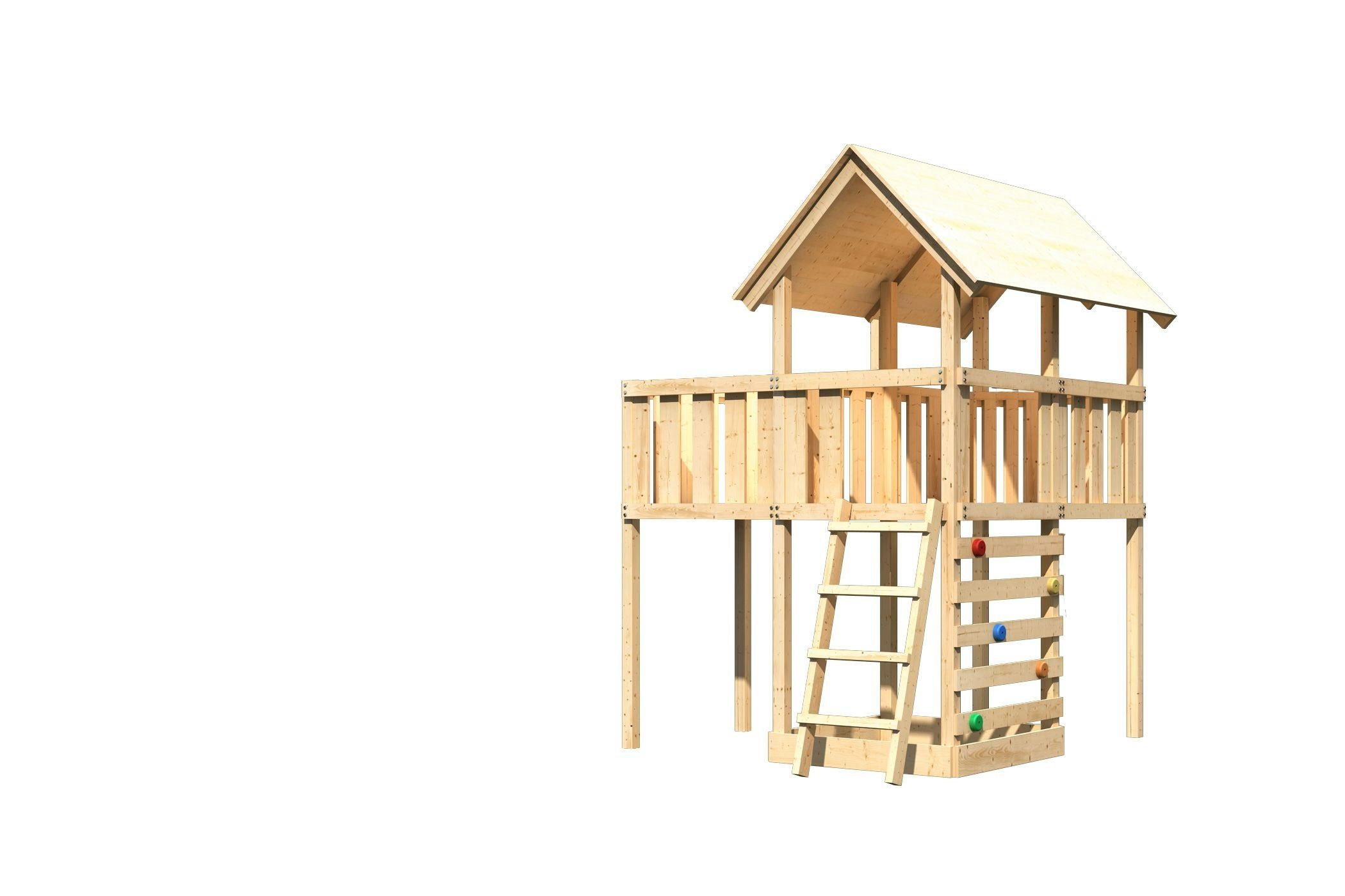 Akubi Kinderspielturm Danny mit Anbauplattform und Kletterwand inkl. gratis Zubehörset