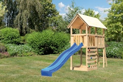 Akubi Kinderspielturm Danny mit Wellenrutsche und Kletterwand inkl. gratis Zubehörset