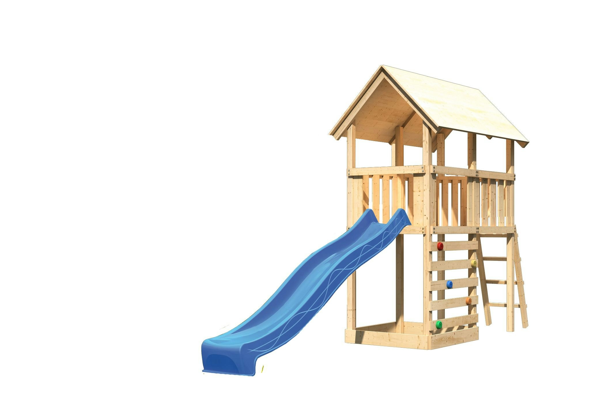 Akubi Kinderspielturm Danny mit Wellenrutsche und Kletterwand inkl. gratis Zubehörset