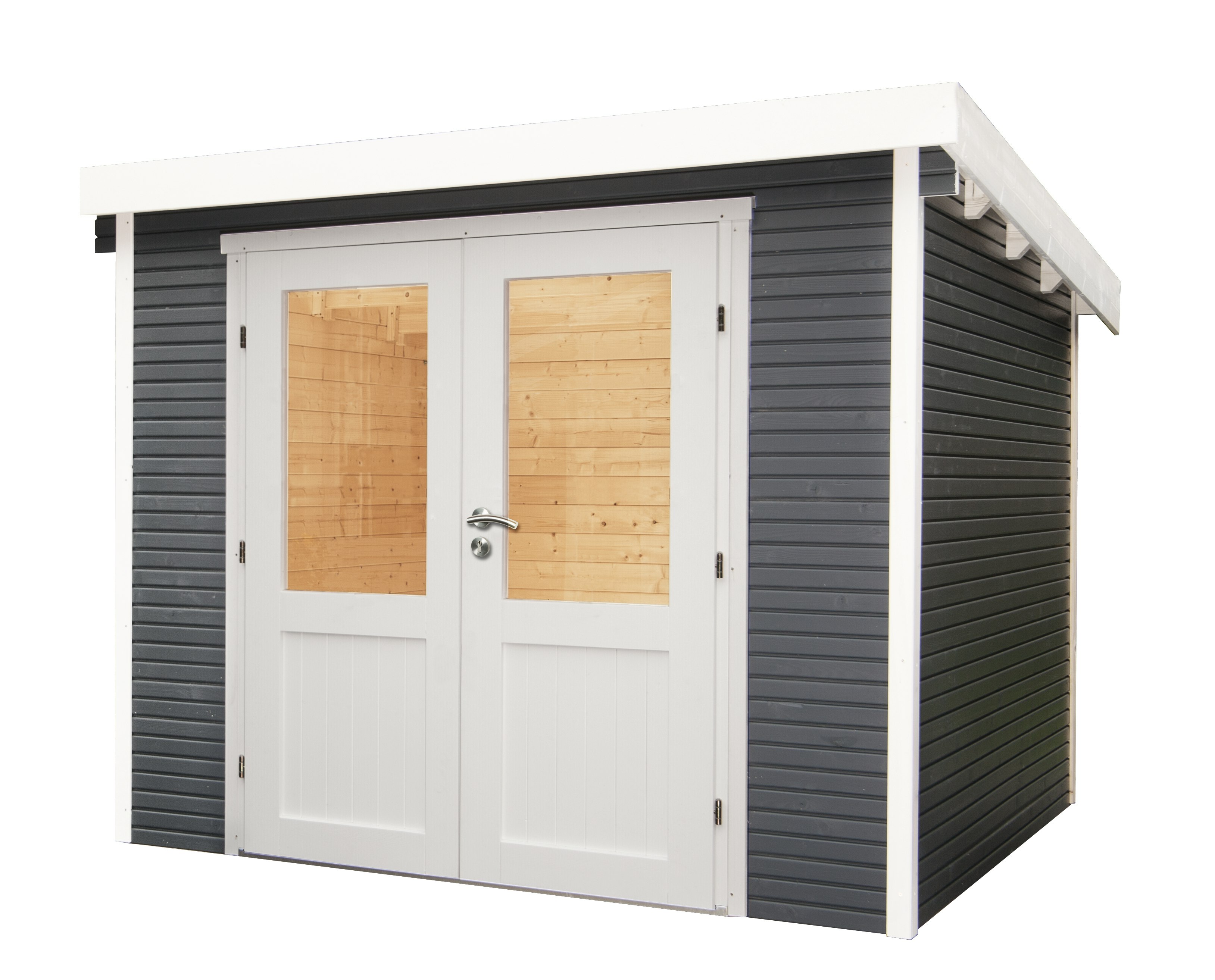 Wolff Finnhaus Gartenhaus Pulti Softline 2424 - 28 mm inkl. gratis Fundamentanker/Pads