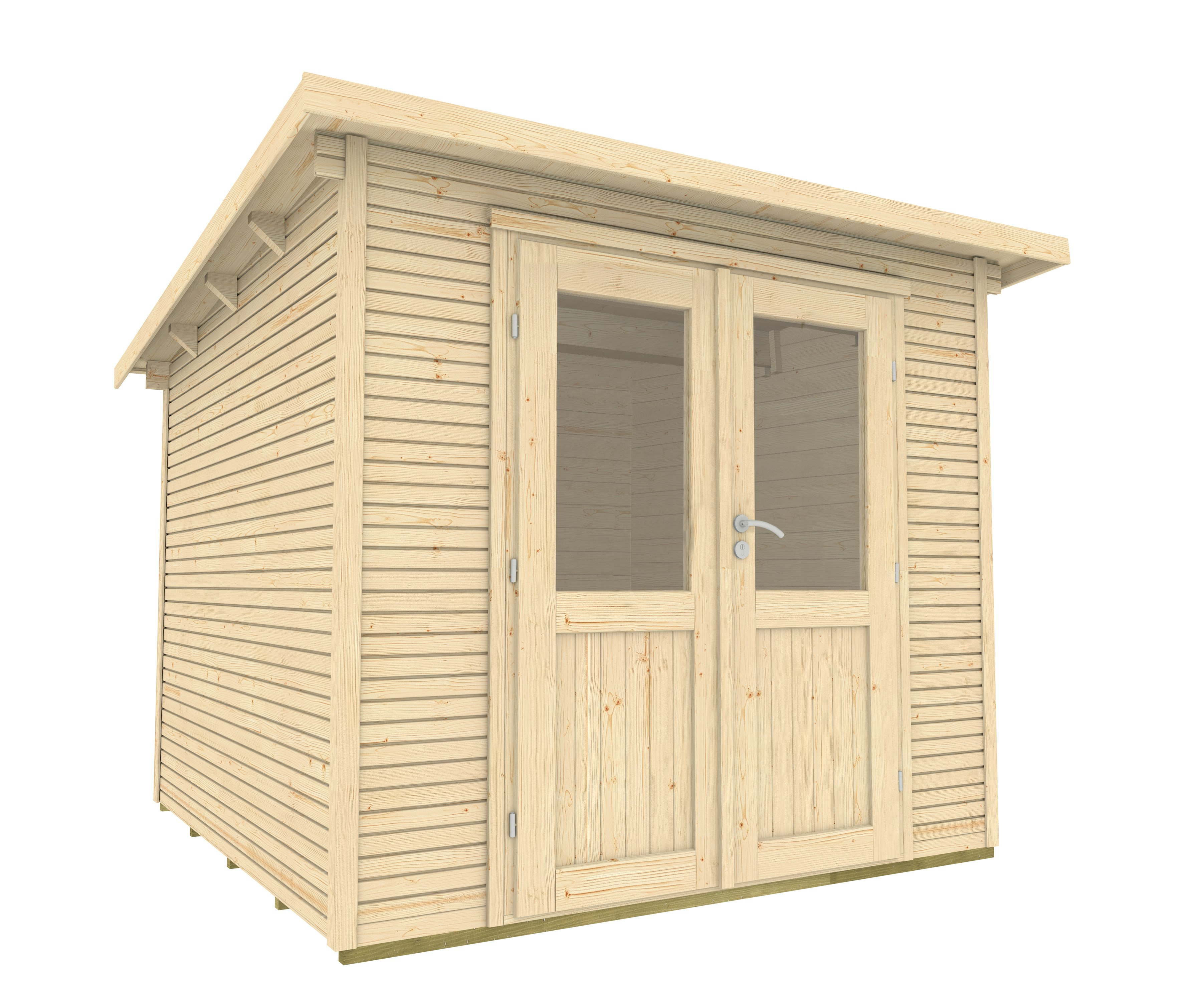 Wolff Finnhaus Gartenhaus Pulti Softline 3024 - 28 mm inkl. gratis Fundamentanker/Pads