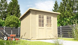 Wolff Finnhaus Gartenhaus Pulti Softline 3024 - 28 mm inkl. gratis Fundamentanker/Pads