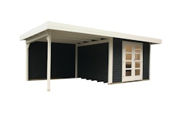 Wolff Finnhaus Gartenhaus Relax Lounge C mit 300 cm Anbau - 28 mm inkl. gratis Fundamentanker/Pads-anthrazit & 50% Rabatt auf Dacheindeckung